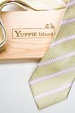 Haiku Tie by Yuppie Island. Our Modish Stripe is Hand-Tailored of 100% Silk. Tan with Pink and White Stripe.
