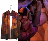 ULRIKE Oblong Chiffon Silk Scarf - A rich Art Nouveau palette of violets, oranges, purples, and browns all edged like a stained glass window.