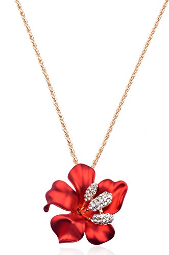 Tagoo Red Flower Brooch Pin Corsage Jewelry with Gold-Plated Chain Austrian Crystal Rhinestone Party/Wedding/Casual