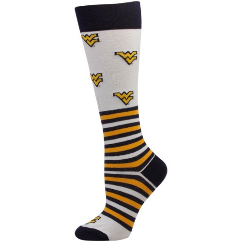 West Virginia Mountaineers Womens Striped Logo Knee Socks - White