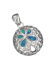 925 Silver Rhodium Blue Opal Sand Dollar Pendant Hawaiian Silver Jewelry