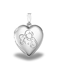 Sterling Silver "Mom with Two Sons" Heart Locket 3/4 inch x 3/4 inch
