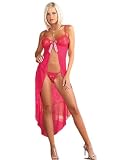 Pink Lace Nightgown Flyaway Open Front Matching gString Womens Sexy Lingerie