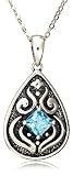 Sterling Silver Teardrop Celtic Blue Topaz Pendant, 18.5"