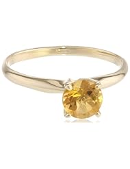 10k Gold 6mm Round Citrine Gemstone Solitaire Ring (3/4 ct)