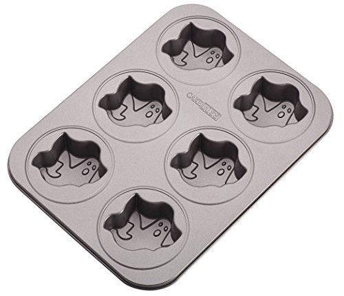 Cake Boss Novelty Nonstick Bakeware 6-Cup Ghost Cakelette Pan, Gray