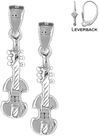 Earring Obsession's Rhodium-plated 925 Sterling Silver 27mm Violin, Viola Leverback Earrings (Approx. 2.38 grams)