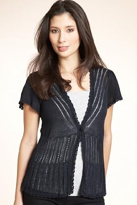Linen Blend Deep V-Neck Open Knit Cardigan
