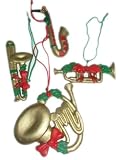 Musical Instrument Christmas Ornament Set~ Saxophone, French Horn, Trumpet, Trombone