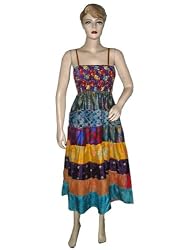 Bohemian Vintage Sari Patch Causal Beach Dress Skirt for Women