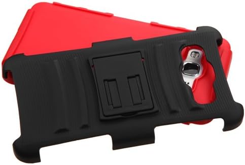 Tunz Samsung Galaxy Grand Prime G530H Elite 3 in 1 Heavy Duty Hybrid Holster Kickstand Anti Shock Phone Case Cover + Screen Protector Accessory Combo Bundle (Red)