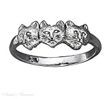 Sterling Silver Triple Cat Head Ring