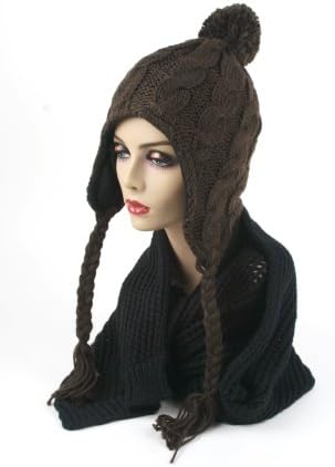 Women's Trapper Knit Winter Ear Flap Hat P212 (Brown)