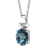 Exquisite Glamour: Sterling Silver Rhodium Finish 3.00 carats Oval Shape London Blue Topaz Pendant with 18 inch Silver Necklace