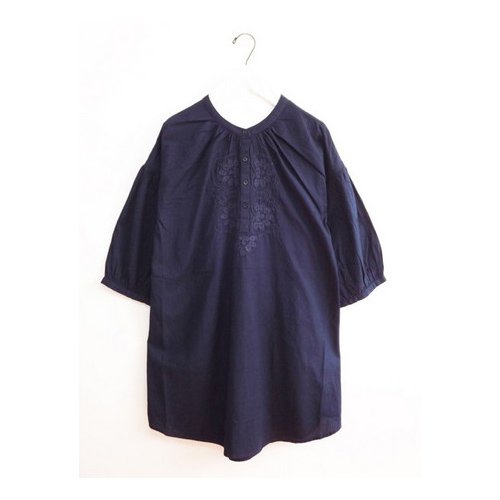 peniphass[ぺニファス] 綿 麻 刺繍 ヘンリー 7分袖 ワンピース 春ワンピース