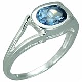 1.50 Carats Oval Shape Genuine London Blue Topaz Sterling Silver Ring