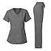Dagacci Medical Uniform Women's Scrubs Set Stretch Ultra Soft Y-Neck Wrap Top and Pants Gray M