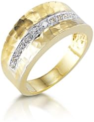14K Yellow Gold Pave Set Diamond Ring with Hammered Finish