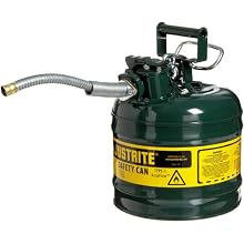 Justrite AccuFlow 7220420 Type II Galvanized Steel Safety Can with 5/8" Flexible Spout, 2 Gallons Capacity, Green