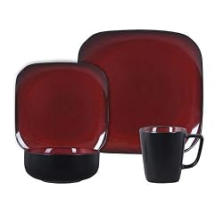 Gibson Lacerta 16-Piece Reactive Glaze Stoneware Dinnerware Set, Burgundy