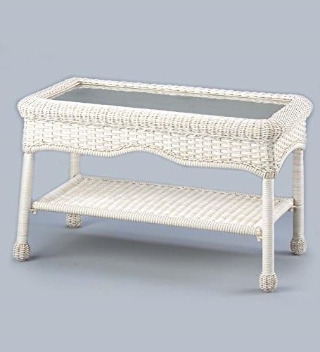 Prospect Hill Weather-Resistant Outdoor Resin Wicker Coffee Table with Powder-Coated Aluminum Frame, in Antique White