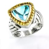 Sterling Silver And 18K Gold Blue Topaz Cable Ring Size 8