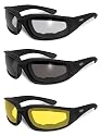 3 Pairs Kickback Foam Padded Motorcycle Sunglasses