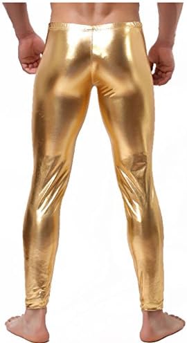 Fikeoo Men's Faux Leather Skinny Muscle Tights Leggings