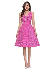 V-neck Polka Dot Print  Vintage Belted Sleeveless Cotton Evening Dress/Party Dress  With a Bow(s)