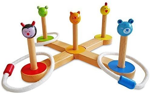 Premium Wooden Ring Toss Game - Indoor Kids Quoits Set