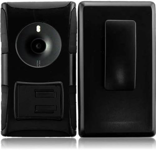 Nokia Lumia 1020 Hybrid Hard Case Cover Belt Clip Holster With Stand - Black