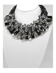 Black Flower Glass Necklace In White Base