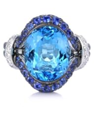 Diamond Blue Sapphire & Blue Topaz 18k White Gold Right Hand Ring