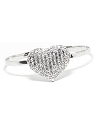 Thaipradub Jewelry Sterling Silver Thai Handmade Heart Bangle Cuff Bracelet, Color Silver 2.5"(with Gift Bag)