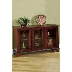 Burnham Three door Lowboy Sideboard Buffet Table With Glass Doors, GLASS-DOOR, WALNUT by Home Decorators Collection