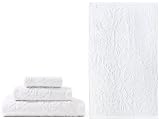 Prescott 3 piece decorative towel set - White - by Cotton Craft - 800 Gram Pure 100% Cotton - Sculptured Velour Jacquard Construction - Each set contains - Oversized & large bath towel 30x54 hand towel 16x30 wash cloth 13x13 - Makes an ideal gift or a beautiful guest towel set - better than any embellished towel - Other Colors - Light Blue - Cream