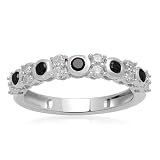 41s1DI1wIgL. SL160  Sterling Silver Black & White Diamond Anniversary Ring , Size 7