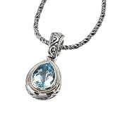 925 Silver & Blue Topaz Teardrop Scroll Pendant with 18k Gold Accents