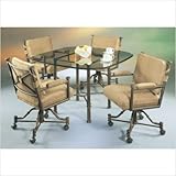 Doral 5 Piece Glass Dining Set with Caster Chairs in Autumn Rust Table Top: ....