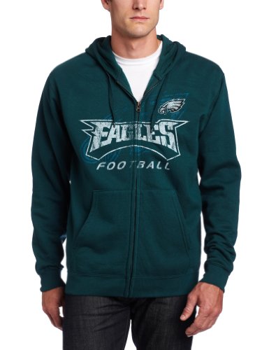 NFL Men's Philadelphia Eagles Touchback IV Long Sleeve Fullzip Hooded Fleece (Marine Green, Large)
