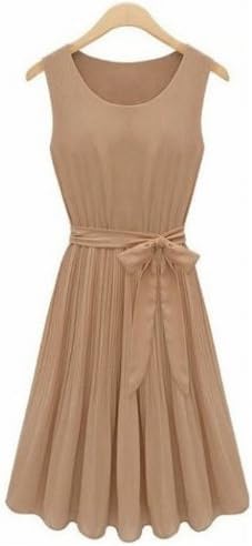 Summer 2014 Women's Sleeveless Pleated Chiffon Dress (Coffee, Asia XL)