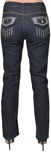 Diamond Dot Embellished Straight Jeans (Dark Wash, 10)