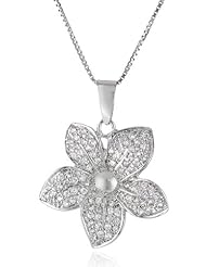 Sterling Silver Cubic Zirconia Flower Chain Pendant Necklace, 18"