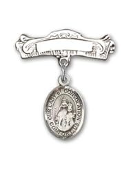 Sterling Silver Baby Badge with Our Lady of Consolation Charm and Arched Polished Badge Pin