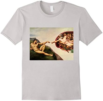 Men's The Creation of Adam Michelangelo God Hand Painting T Shirt 3XL Silver