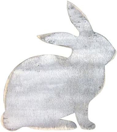 Designocrasy 98221-12 Bunny/Rabbit Silhouette Sign Handcrafted Wooden Wall Art, Home Decor, Rustic White, 12"H