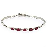 Sterling Silver Genuine Ruby and Diamond V-Link Bracelet