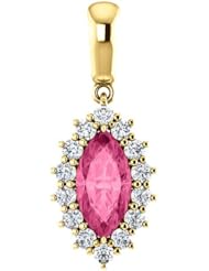 18K Yellow Gold 10.00x5.00mm Marquise Cut Pink Tourmaline and Diamond Pendant -- LIFETIME WARRANTY