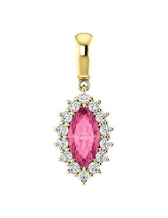 10K Yellow Gold 10.00x5.00mm Marquise Cut Pink Tourmaline and Diamond Pendant -- LIFETIME WARRANTY
