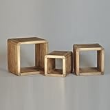 Design Beistelltisch Tisch Teetisch - Set 3-teilig, Echtholz Paulownie, naturbraun (44/36/28x35cm)